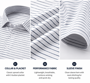 Polo de golf rayé blanc pour homme, manches courtes, séchage rapide, respirant, extensible, vêtements de sport décontractés, polo de golf pour l'extérieur, en stock - Product Image 3