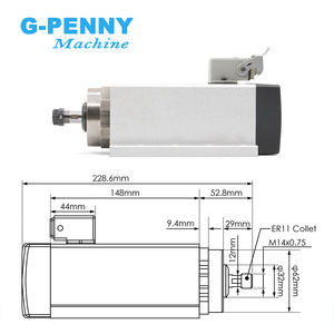 G-Penny แกนหมุน1.5KW ER11 220V 400Hz, มอเตอร์แกนหมุนแกนหมุนทรงสี่เหลี่ยมระบายความร้อนด้วยอากาศพร้อมหน้าแปลน4ชิ้นแบริ่ง24000รอบต่อนาที0.48N - Product Image 2
