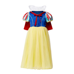 Striped Sleeve Flared Tulle Skirt Airy Texture Disney Princess Snow White Gown Girls Christmas Costume <strong>Dress</strong> For Children - Product Image 2