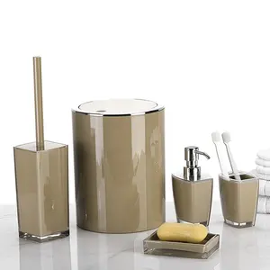 Home Hotel Acrylic Ceramic Sense Bathroom Set 5 PCS Toilet Brush Soap Dispenser Bathroom Accessories Set with Trash Can