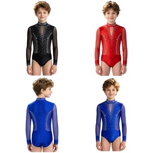 Maillot de Gimnasia para Niños con Pedrería, Malla Brillante, Manga Larga, Cuello Alto, Ajuste Delgado para Competición y Entrenamiento, Personalizable - Product Image 1