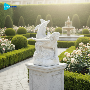 Fontana di Marmo a Forma di Sirena Personalizzata per Cortile <span class=keywords><strong>Villa</strong></span> Hotel Stile Design Europeo Fontana in Marmo Bianco in Vendita - Product Image 2