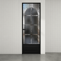 Nouvelle Porte Intérieure Courbée Blanche Personnalisable avec Verre Dépoli, Motif Éventail Rayon de Soleil, Poignée à Levier en Laiton Classique pour Maison et Bureau