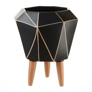 <span class=keywords><strong>Pot</strong></span> de fleurs en céramique avec pieds en bois KD, design diamant contemporain, écologique, noir et blanc, sculpté à la main - Product Image 6