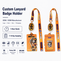 Dompet Kartu ID Kulit PU Custom Mewah Desain Kartun Lucu Korea dan Jepang dengan Tali Gantungan ID Badge Holder