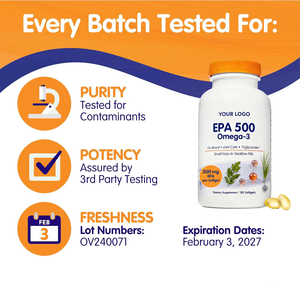Hiệu lực cao EPA 500 <span class=keywords><strong>Omega</strong></span>-<span class=keywords><strong>3</strong></span> Softgel bổ sung 120 Softgels GMP chứng nhận - Product Image 3