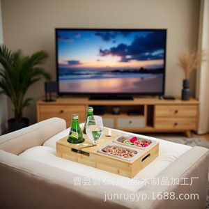 Wooden Sofa Snack Box With Compartments For Fruit Dried Fruit Drinks <b>TV</b> Viewing Living Room Use - Product Image 1