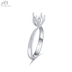 Anillo de compromiso con diseño de capullo de diamante, el más popular, de oro blanco macizo de 18 quilates con diamante natural auténtico, engaste semimontado, para mujer, banda de boda - Product Image 2