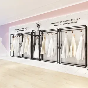 Boutique Clothing Rail Metal Wedding Dress Display Rack Floor Standing Clothes Stand Black Retail Bridal Display Rack
