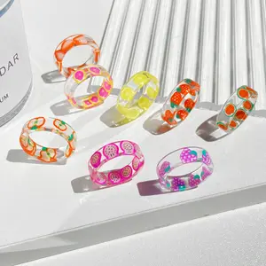 Fashion Summer Colorful Resin Ring New Design Cute Transparent Fruit Acrylic Resin Rings