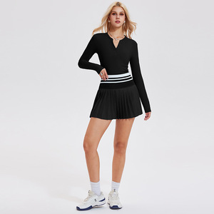 Ensemble de vêtements de sport pour femmes, coupe ajustée, séchage rapide, yoga, course à pied, tissu extensible, jupe de tennis à manches longues - Product Image 2