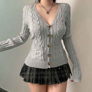 Cárdigan de Punto de Lana para Mujer, Color Sólido, Cierre de Botón, Estilo Casual, Versátil, para Otoño e Invierno - Product Image 6