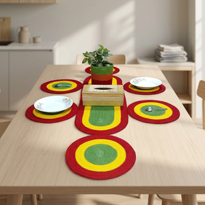 <b>Round</b> Bohemian Woven Placemats Set with Center Runner Geometric Pattern <b>Cloth</b> <b>Table</b> Mats for Home Decor Machine Washable - Product Image 5