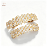 Grillz dentaire 8 dents entièrement pavé de zircons plaqué or et argent, style Hip Hop, pour Halloween et Cosplay, vente en gros