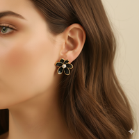Pendientes de Flor con Baño de Oro PVD en Acero Inoxidable Esmaltado a Prueba de Agua, Joyería Floral Delicada para Mujeres y Niñas