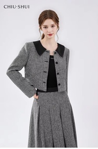 Elegante giacca da donna a due pezzi con colletto a contrasto elegante <span class=keywords><strong>e</strong></span> <span class=keywords><strong>gonna</strong></span> longuette a pieghe elegante abito da ufficio - Product Image 2