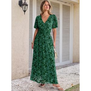 Vestido Maxi Floral para Mujer, Cuello en V, Cintura Imperio, Chifón, Línea A, Verano, Formal, para Invitadas de Boda, Fiesta - Product Image 6