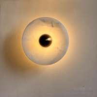 JYLIGHTING Applique Murale LED Ronde en Marbre Alabastre Espagnol et Laiton, Style Simple et Personnalisé, pour Décoration Intérieure