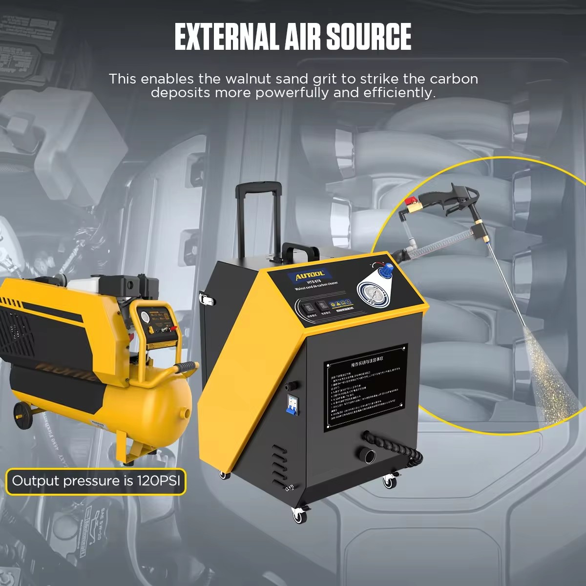 ORANGLES HTS678 Walnut Blaster Carbon Cleaner 1800W 110V/220V Engine Decarbonization Machine Saudi Arabia - full product showcase - displaying specifications - Image 5 of 6 | adapts to any space | HTS678 Walnut Blaster Carbon Cleaner 1800W 110V/220V Engine Decarbonization Machine Saudi Arabia deal New Jersey | Free Shipping ORANGLES