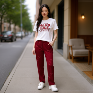 Tc402 Set casual da donna in 2 pezzi, t-shirt lavorata a maglia a maniche corte con stampa di lettere e pantaloni lunghi, vestibilità ampia, primavera estate - Product Image 2