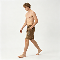 Shorts Streetwear Homme Heavyweight Dirty Spray Marron, Design Patchwork, Ourlet Effiloché, Effet Délavé à l'Acide, Coupe Ample, Pantalon d'Été