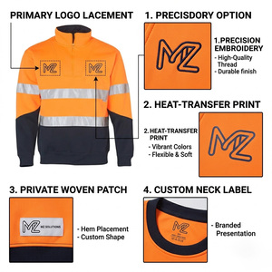 Sudadera OEM <span class=keywords><strong>de</strong></span> forro polar <span class=keywords><strong>de</strong></span> 200 g/m² con media cremallera, patrón <span class=keywords><strong>de</strong></span> aros y cintas reflectantes 3M para seguridad en el trabajo nocturno - Product Image 6