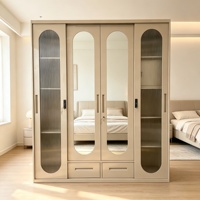 Armoire sur mesure avec miroir pleine longueur, 4 portes et tiroirs, en acier, design KD, meuble de rangement