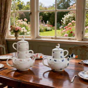 Juego de Tetera y Tazas de Cerámica con Diseño de Ganso de Dibujos Animados, 1 Tetera y 2 Tazas, Bonito Diseño Floral, Caja de Regalo para el Té de la Tarde en Casa - Product Image 1