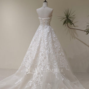 LY139 Modern Ball Gown Long Sleeveless Boat Neck Lace Crystal Appliques <b>Wedding</b> Bridal <b>Dress</b> with <b>Belt</b> - Product Image 4