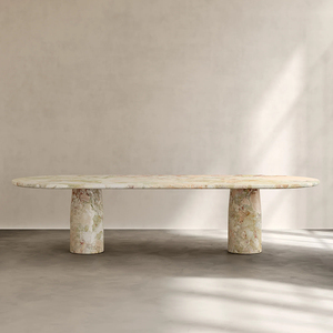 <span class=keywords><strong>Table</strong></span> <span class=keywords><strong>à</strong></span> <span class=keywords><strong>manger</strong></span> ovale de style italien de luxe, en travertin et marbre de qualité supérieure, meubles en pierre naturelle pour salon - Product Image 4