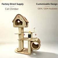 Grand arbre à chat en bois avec maisonnette, poteaux à gratter en sisal, arbre à chat multi-niveaux avec balles interactives