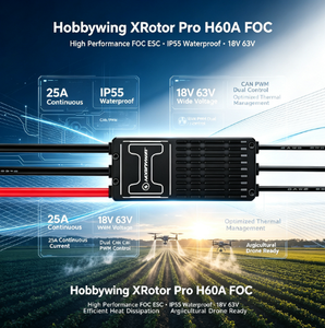 <span class=keywords><strong>Hobbywing</strong></span> <span class=keywords><strong>XRotor</strong></span> Pro H60A 14S FOC Brushless Metal ESC CAN Bus PWM IP55 Étanche pour Drone Agricole RC à Charge Lourde - Product Image 1