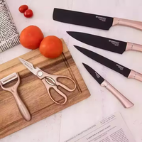 Ensembles de couteaux de cuisine antiadhésifs avec poignée en anneau Pp + Abs + Ss et éplucheur de ciseaux dans une boîte-cadeau