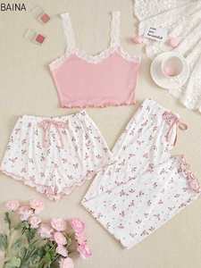 Conjunto de Pijama Floral Sexy para Mujer, Estilo Veraniego, de Tres Piezas, en Satén, para Estar en Casa, Marca Yanzhui - Product Image 6