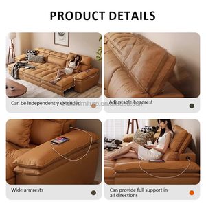 Lit de salon moderne en cuir et bois avec fonction extensible trois places - Product Image 3