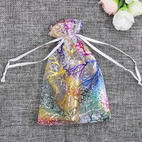 Sacs cadeaux en organza coralline multicolores avec cordon de serrage, pour bonbons, bijoux, cadeaux de mariage et de fête, en gaze dorée effet corail