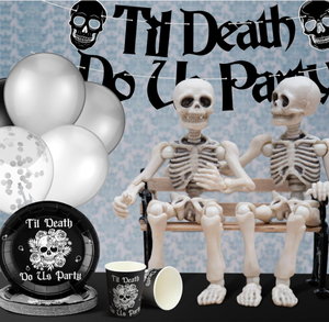 Articles de fête pour Halloween et mariage 'Jusqu'à la mort nous séparera' : Assiettes en carton, gobelets, serviettes, fourchettes, nappes, drapeaux, bannières, guirlandes, ballons - Product Image 3