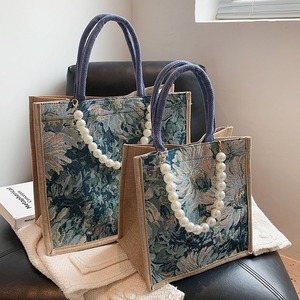 Women's High Quality Fashion Casual Square Flower Underarm Shoulder <b>Bag</b> Wholesale <b>Canvas</b> Customized Foldable Handbag - Product Image 3