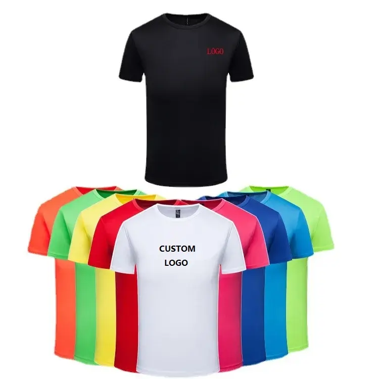 Poliestere cotone 180gsm T-Shirt Unisex ad asciugatura rapida da uomo manica corta Pullover solido girocollo sport promozione elettorale T-Shirt