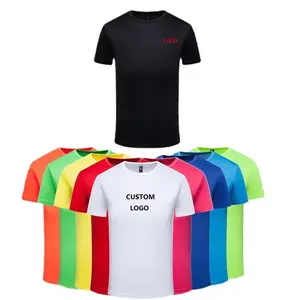 Kaus Katun Poliester 180gsm Cepat Kering Uniseks Kaus Pria Lengan Pendek Solid Pullover Crewneck Kaus Promosi Pemilihan Olahraga