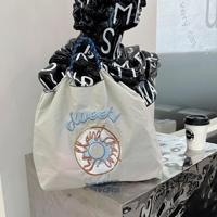 Sac à provisions japonais en nylon écologique à la mode avec motif de lettres brodées sac élégant en toile avec poignée en corde