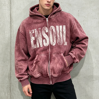 Sweat à capuche zippé personnalisé 500 g/m² vintage délavé à la pierre, coupe ample et épaisse, imprimé craquelé vieilli, fabricant complet