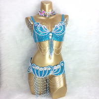 Ecowalson Nouveauté Ensemble de costume de danse du ventre pour femmes avec soutien-gorge et ceinture Robes en soie/coton pour la danse du ventre Carnaval