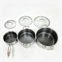 Ensemble de 6 casseroles en acier inoxydable avec revêtement céramique antiadhésif, fond en nid d'abeille, avec couvercle en verre