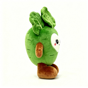 Peluche personnalisée douce et moelleuse en forme de légume avec visage souriant et dessus feuillage, adorable jouet en peluche radis vert - Product Image 1