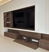 Meuble TV mural moderne de luxe en bois avec tiroirs de rangement, étagères à LED, meubles de salon