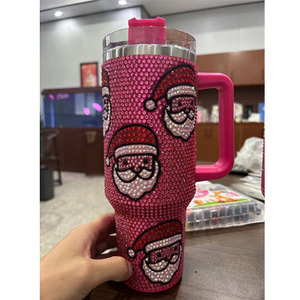 33 Màu Sắc Giáng Sinh Quà Tặng Hot Màu Hồng Bling Rhinestone 40Oz Tumblers Giáng Sinh Cốc Cà Phê Du Lịch Cốc Với Xử Lý - Product Image 1