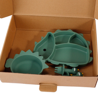 Nouvel ensemble d'alimentation pour bébé sans BPA : assiette, bol, bavoir, tasse et couverts en silicone à ventouse, motif dinosaure, pour l'apprentissage des enfants