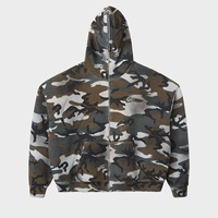 Logo kustom DTG cetak tebal wafel rajut ritsleting penuh Hoodie 100% katun cetak berat pola kamuflase Hoodie wafel