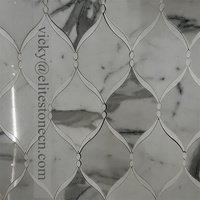 Mosaïque de carreaux de sol de salle de bain en marbre blanc Meteor Waterjet, design étoile filante, polie